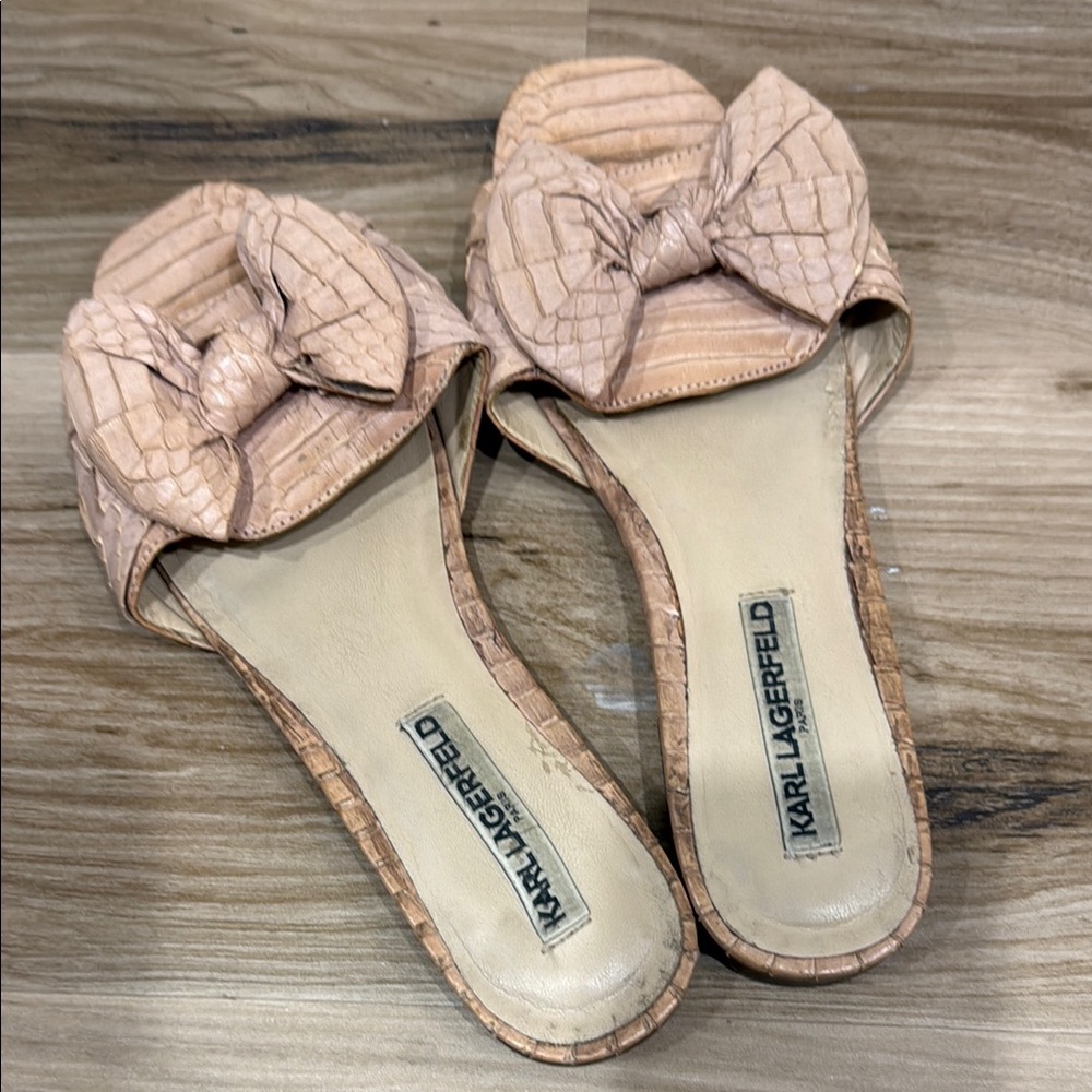 Karl Lagerfeld Women's Tan Croc-Embossed Sandals